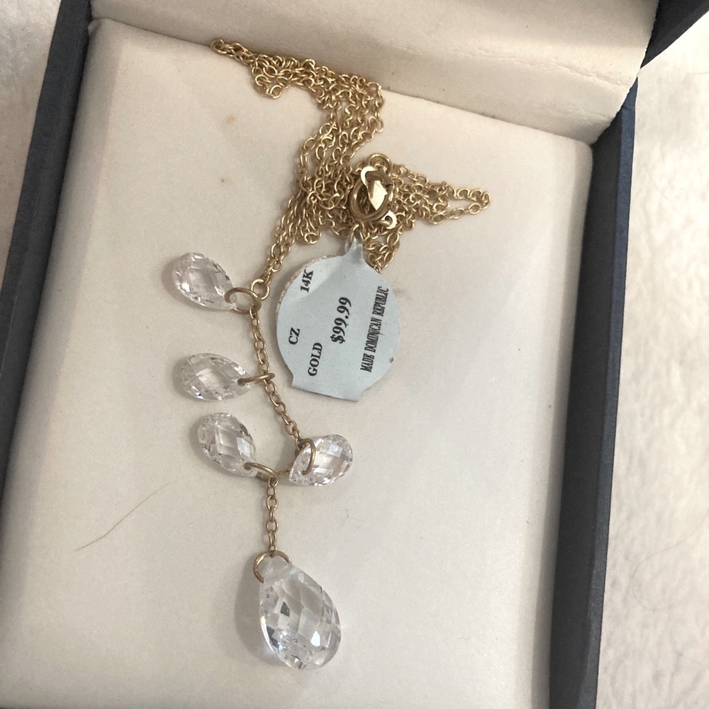 14k Gold and Teardrop CZ Necklace BNWT